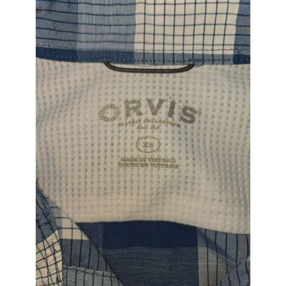 Orvis Mens Short Sleeve Blue Plaid Shirt Large Two-Pocket - Picture 4 of 8